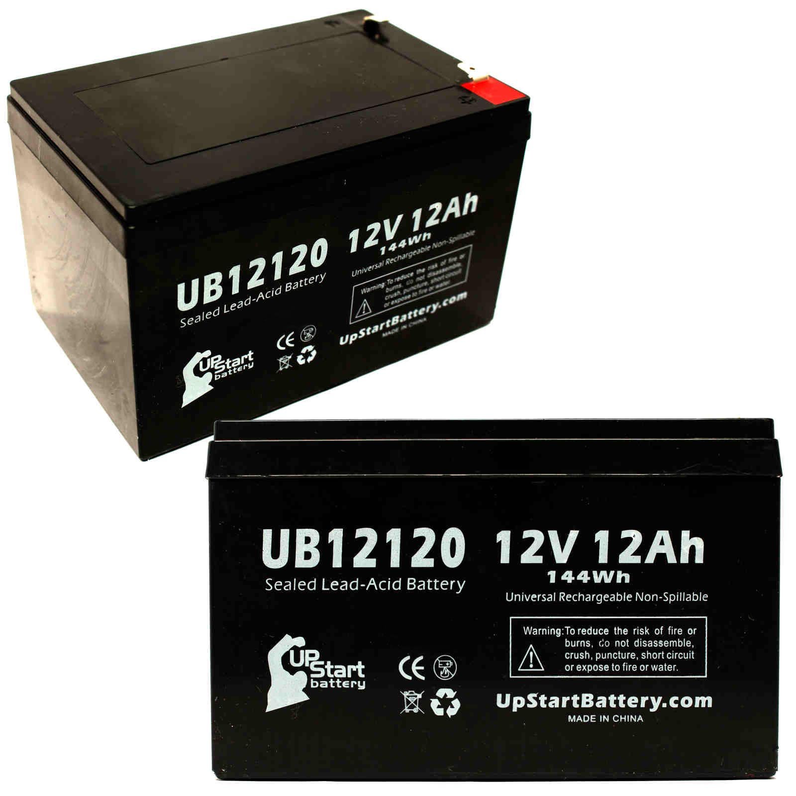 2 Pack UB12120 12V 12Ah AGM SLA Replacement Battery for Mongoose Dirt Grinder - Universal Sealed Lead Acid Battery with F1 Terminals (12000mAh) - Includes 4 F1 to F2 Terminal Adapters - Perfect for Electric Scooters, Power Wheels & Mobility Devices
