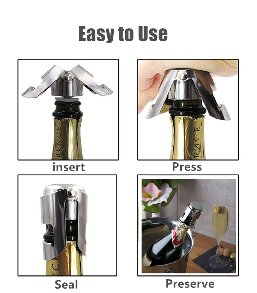 3 Pack Reusable Stainless Steel Champagne Stoppers - Wine Bottle Cork Sealer for Cava, Prosecco & Sparkling Wines (Silver) | Keep Bubbles Fresh for Parties, Weddings & Celebrations