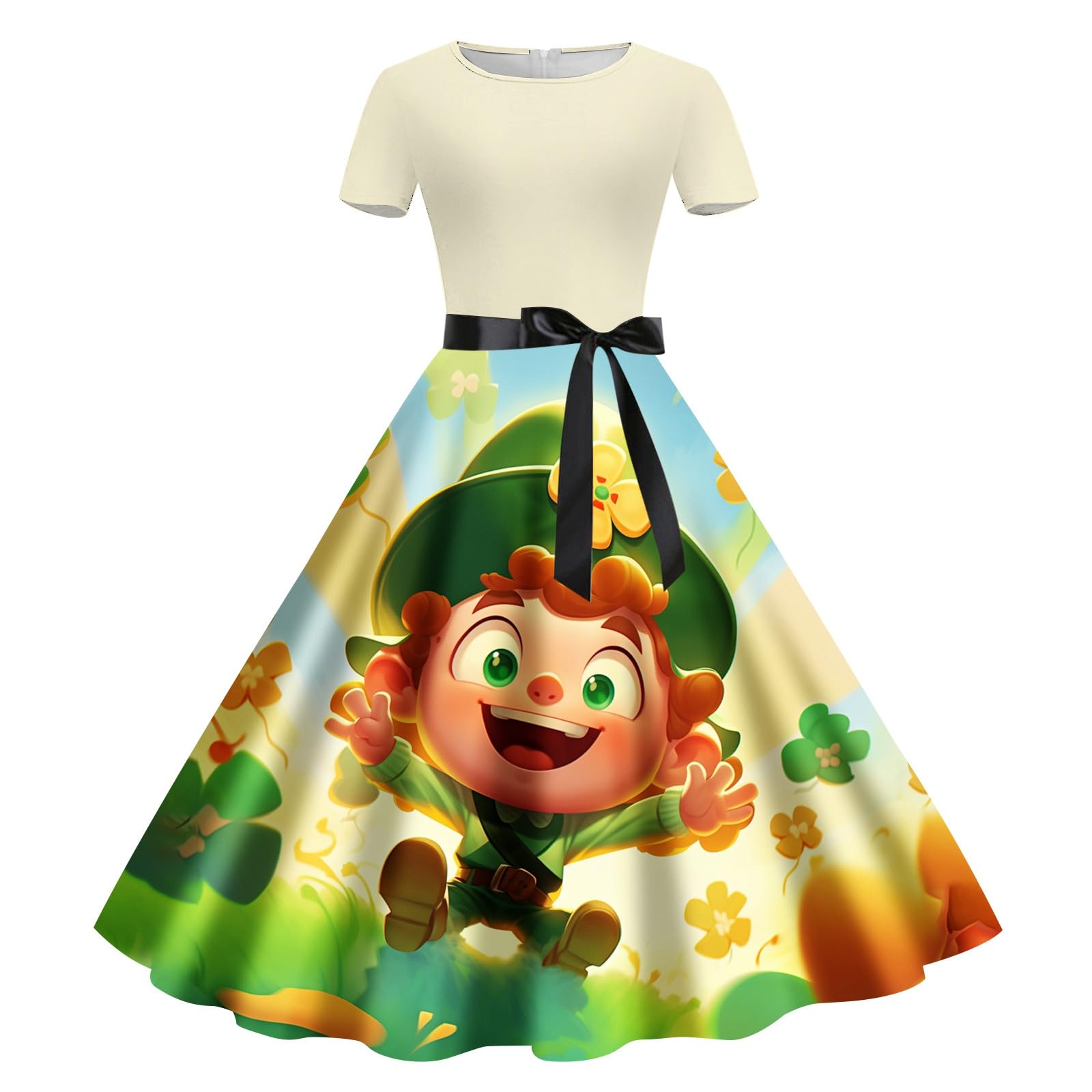 2024 Women's Spring Dresses - Floral Printed Round Neck Short Sleeve Retro Casual Midi Dress | Perfect for Brunch, Garden Parties & Summer Vacations