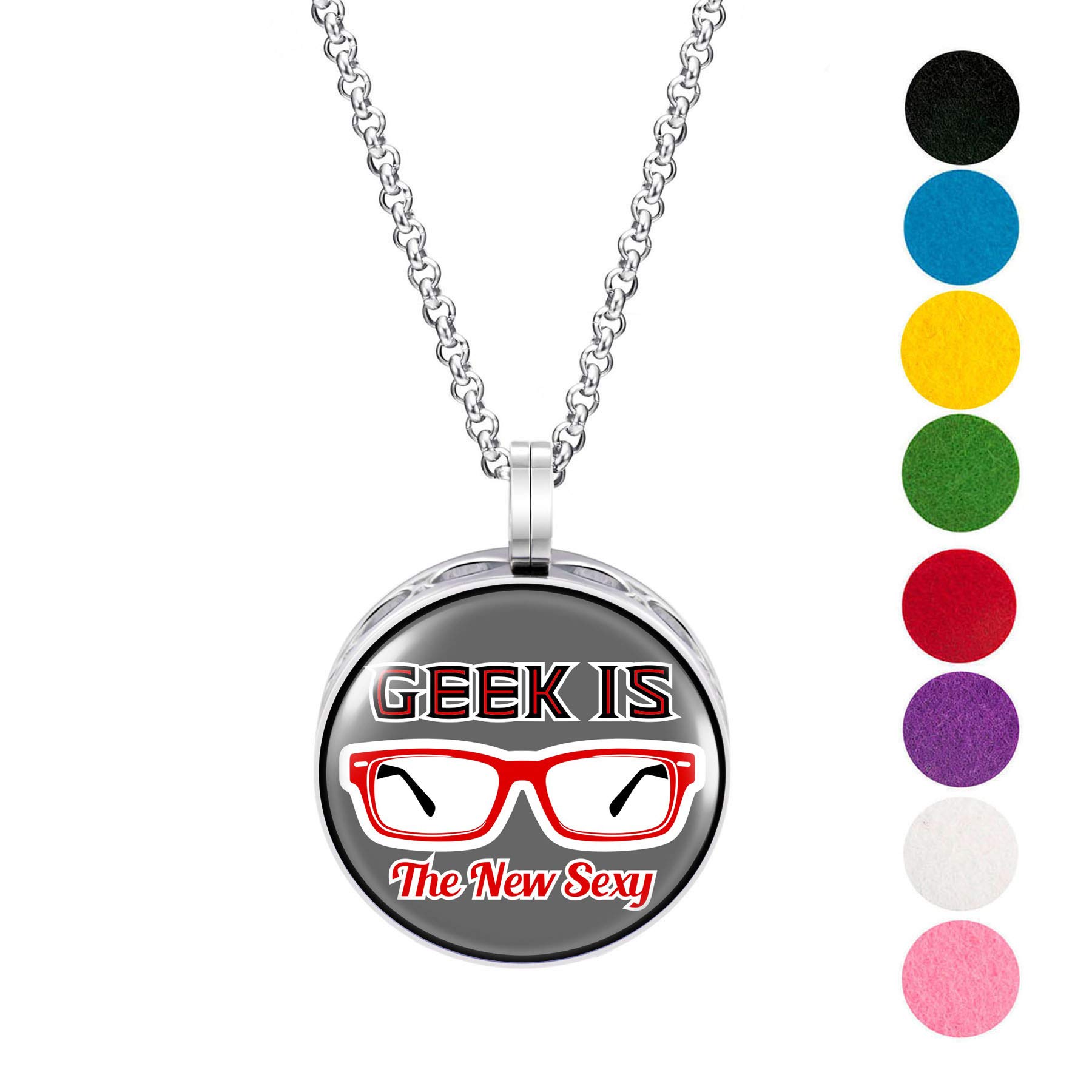 Wild Essentials Geek is The New Sexy Aromatherapy Necklace Diffuser Kit - Includes Lavender, Lemongrass, Peppermint & Orange Essential Oils with 8 Refill Pads - Customizable Calming Scent Jewelry for Women - Perfect for Stress Relief, Meditation, Yoga & Daily Wear