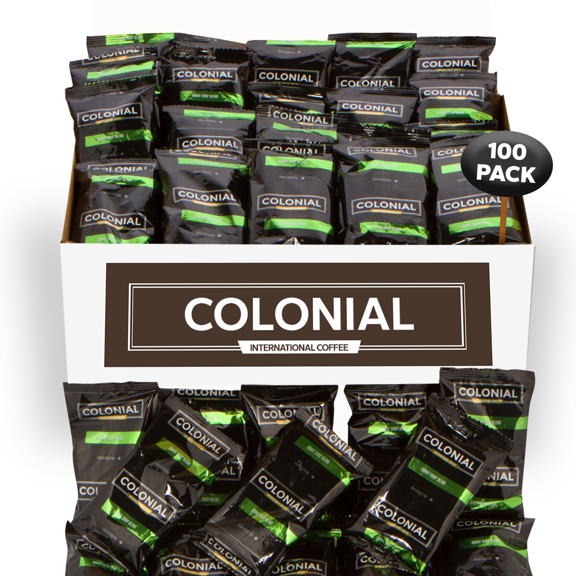 Donut Shop Blend Medium Roast Pre-Ground Coffee Packets - 2.5 oz Bags (Pack of 100) - Perfect for Offices, Cafes & Home Brewing
