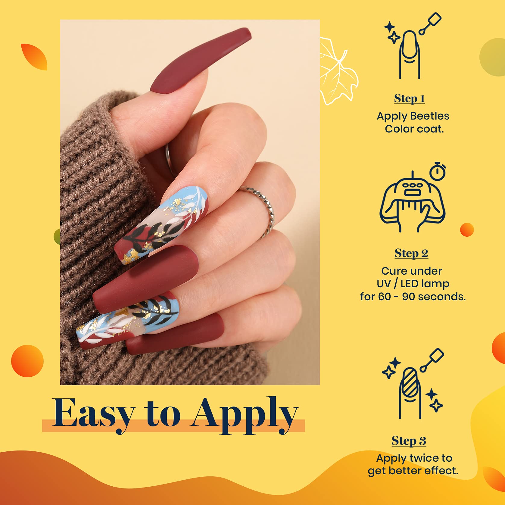 Beetles Gel Polish Set - Sunset Leaves Collection (Orange & Green) | Soak Off UV LED Nail Polish Kit for Autumn, Fall & Winter | 7.3ml Each | Professional Nail Art Supplies | Perfect for Home Manicures, Salon Use & DIY Nail Designs