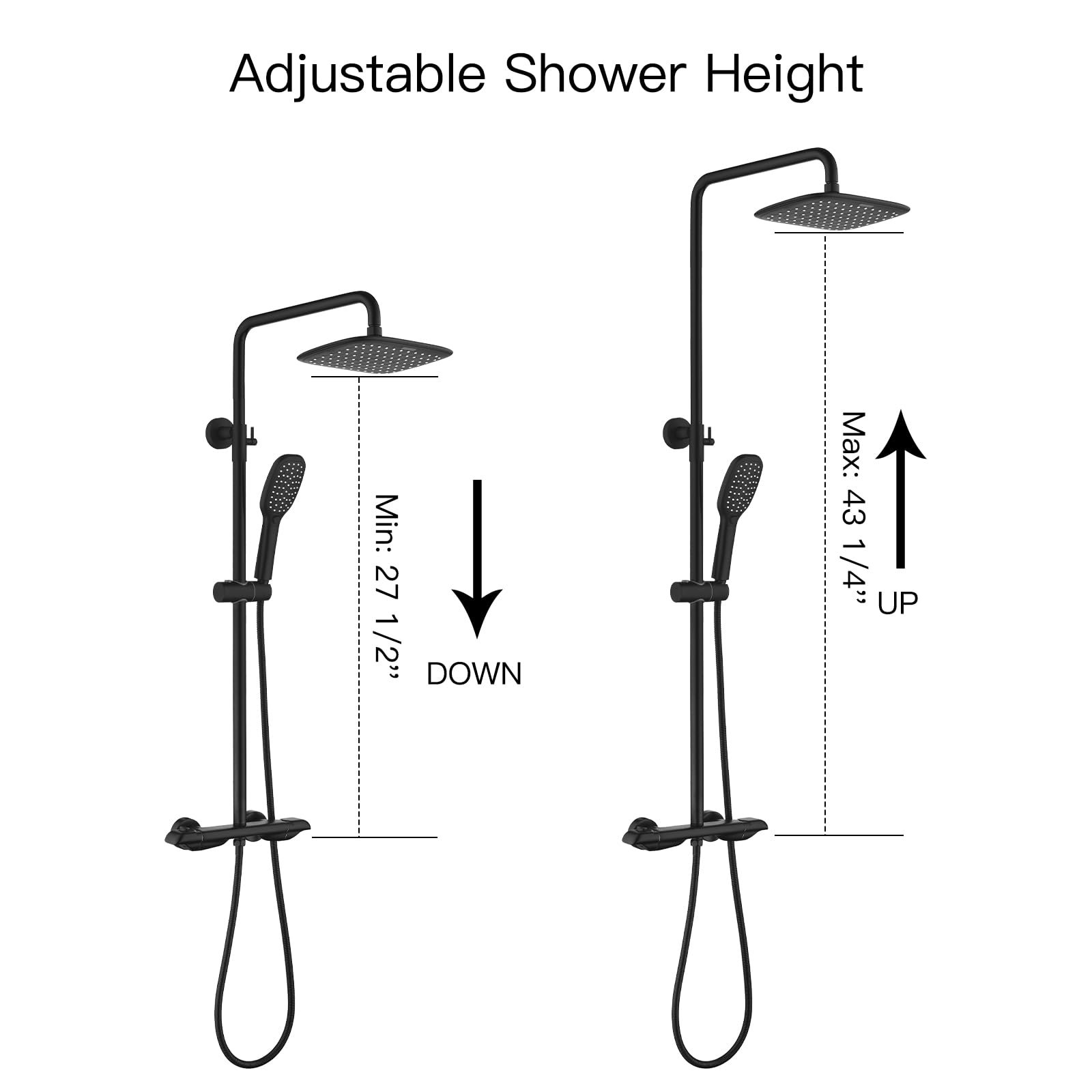 Premium Matte Black Exposed Shower System with Thermostatic Brass Valve - Adjustable 10