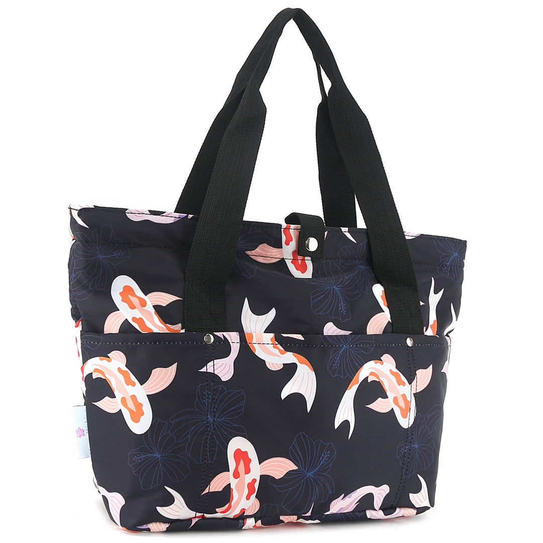 Compact Tote Bag - Jade Koi Navy Blue Design - Perfect for Work, Travel & Everyday Use