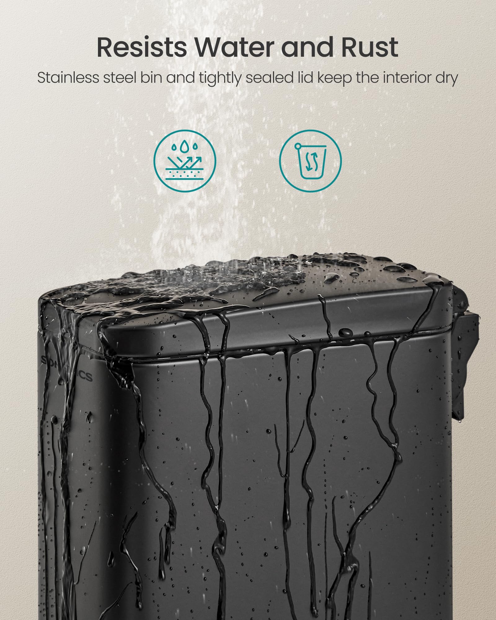 SONGMICS 1.3 Gallon Stainless Steel Bathroom Trash Can with Lid - Slim Small Garbage Bin for Tight Spaces, Soft Close Design, Black (ULTB560B05) - Perfect for Bathrooms, Kitchens, Offices & Small Apartments