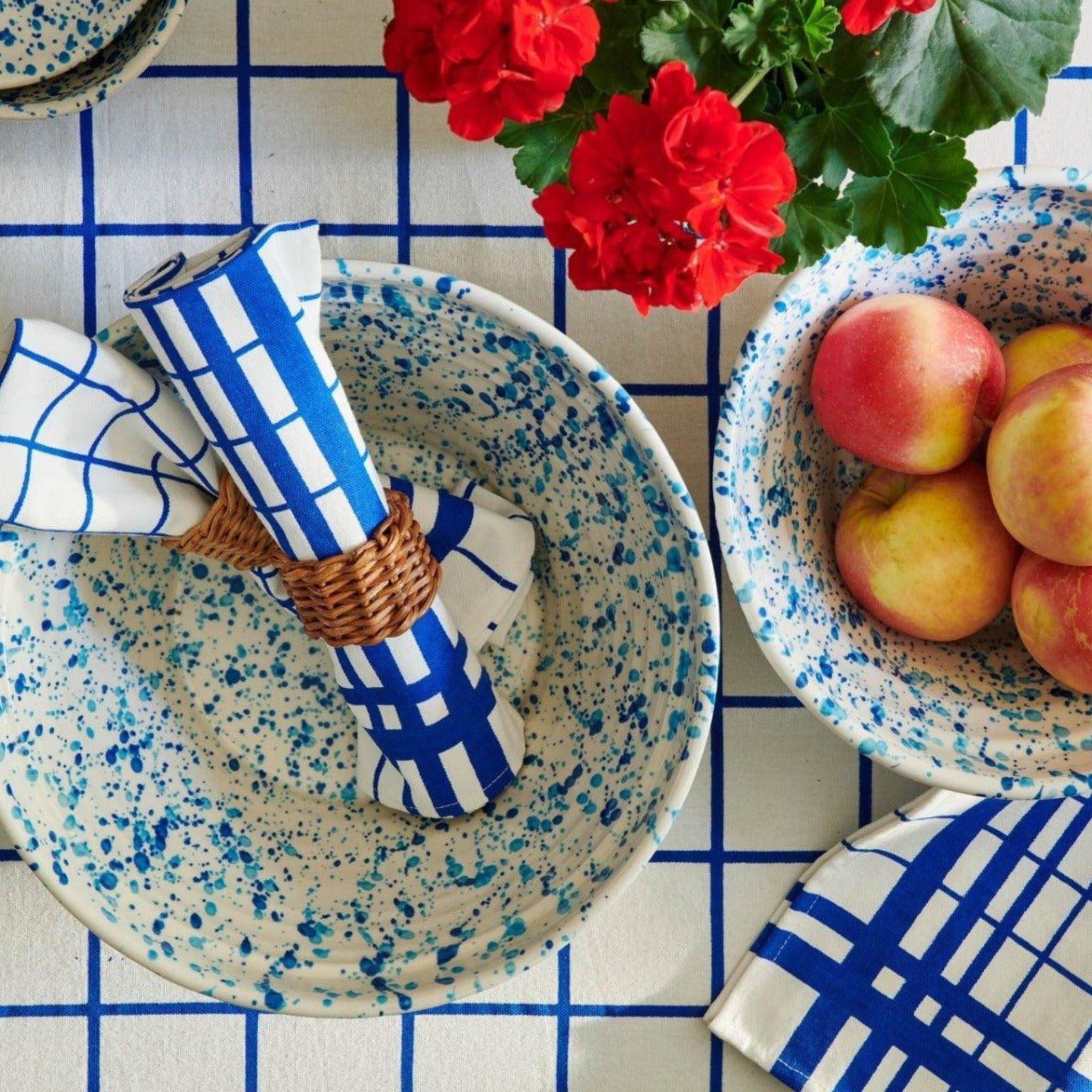 Blue and White Splatter Design Ceramic Serving Bowl - 12