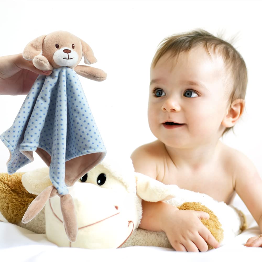 CREVENT Soft Plush Animal Face Security Blankets - Blue Dog Baby Blanket for Boys & Girls | Cute Comfort Blanket for Newborns, Toddlers | Perfect Baby Shower Gift & Birthday Present | Nursery, Stroller, Travel Essential