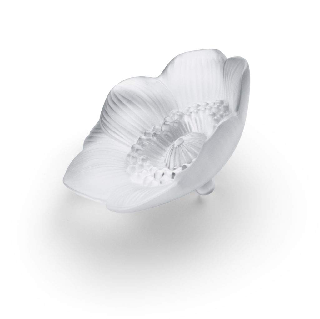 Lalique Crystal Clear Anemone Sculpture - Small Handcrafted Glass Artwork for Home Decor, Office Display & Luxury Gift Giving