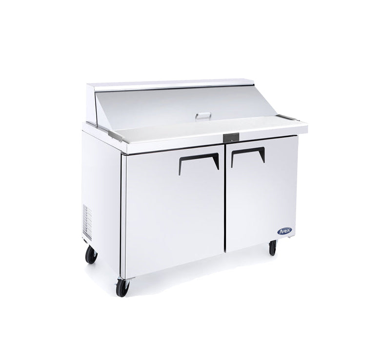 Atosa MSF8306 2-Door Commercial Sandwich Prep Table Refrigerator - 1225mm Stainless Steel Worktop Fridge for Deli, Restaurant & Catering Use