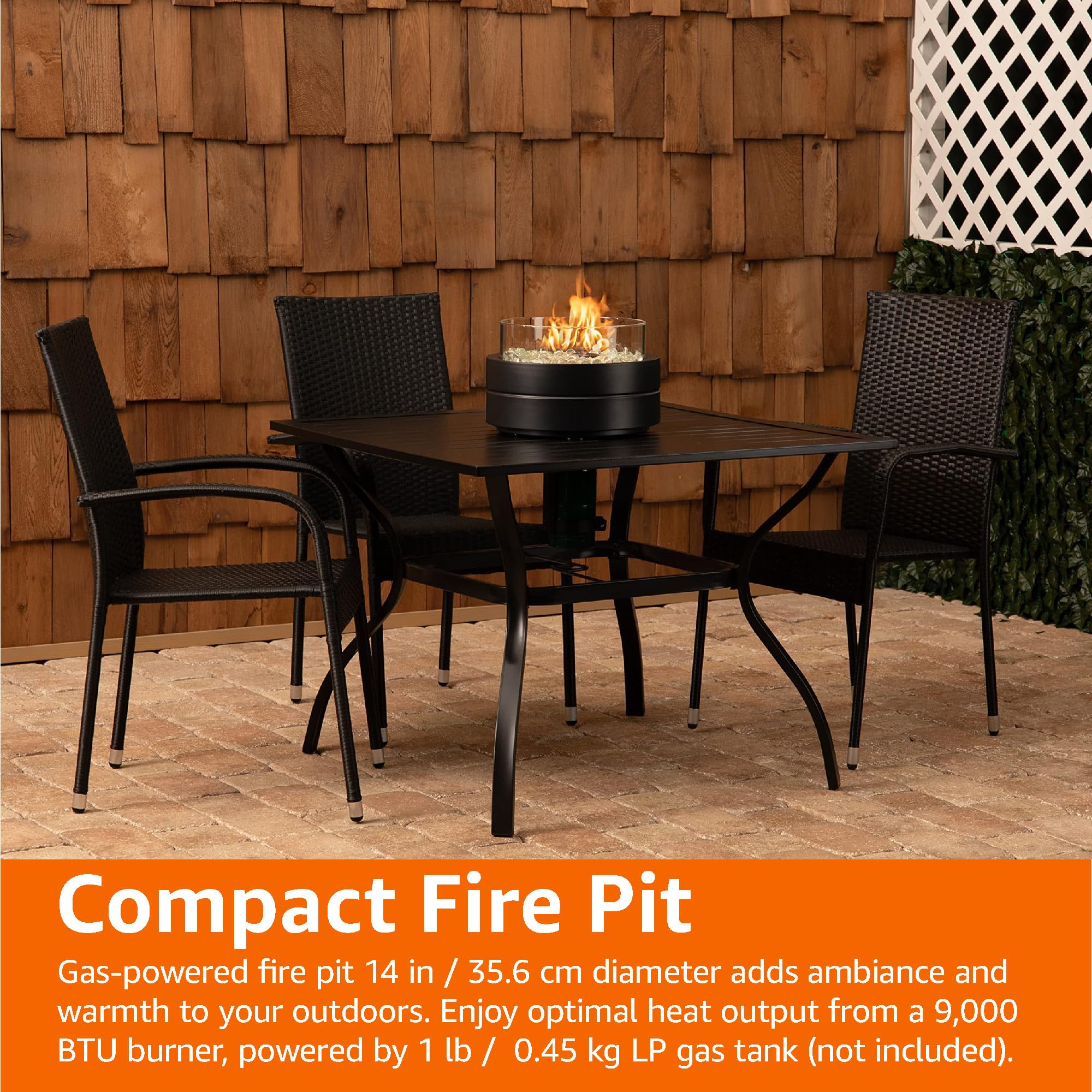 Amazon Basics 14-inch 9,000 BTU Round Tabletop Propane Fire Pit - Portable Outdoor Patio Heater for Backyard, Deck, Camping & Gatherings
