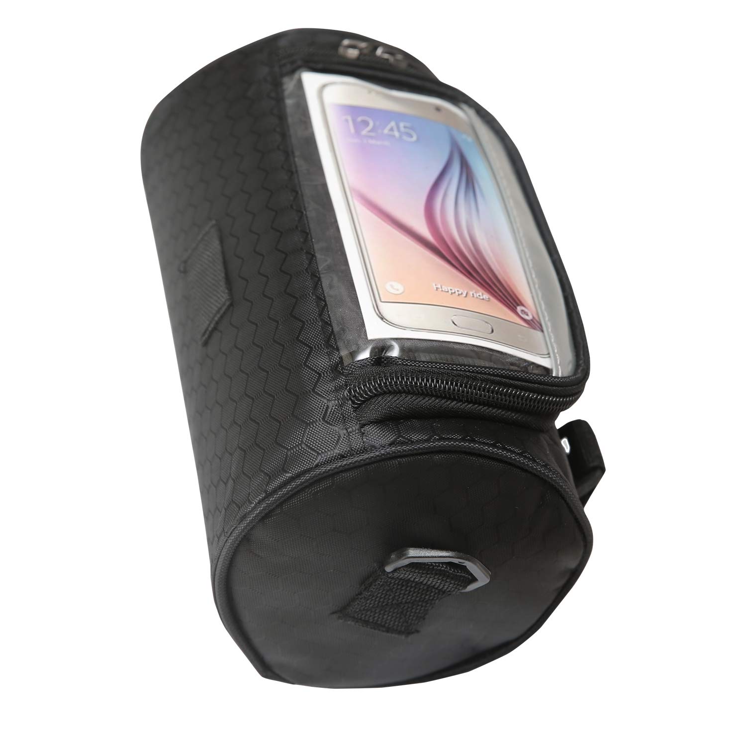 Cycling Handlebar Bag with Phone Holder & Rain Cover - Waterproof Bicycle Front Frame Tube Basket for Commuting, Mountain Biking & Outdoor Adventures (Black)