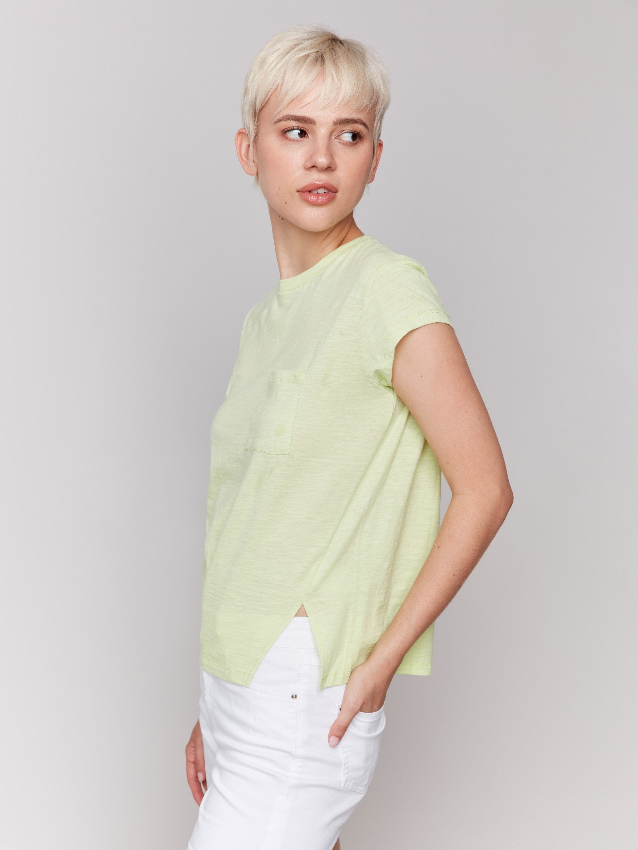 Organic Cotton Cap Sleeve T-Shirt with Slit Detail - Women's Casual Summer Top for Beach, Travel & Everyday Wear | Keylime