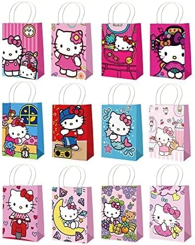24pcs Reusable Paper Gift Bags with Handles - 12 Assorted Patterns for Candy, Party Favors & Goodies | Perfect for Birthday Parties, Weddings, Baby Showers & Shopping | Eco-Friendly Party Supplies in Pink