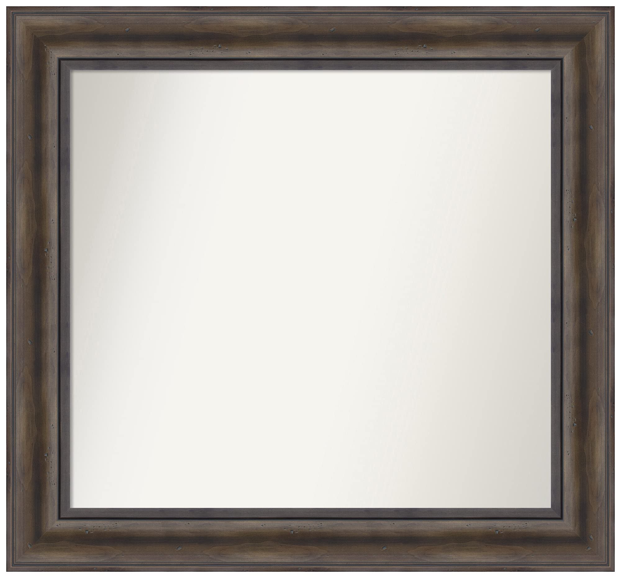 Amanti Art Rustic Pine Wood Wall Mirror 26.5x28.5 Inches - Custom Size Non-Beveled Bathroom Mirror with Brown Frame - Perfect for Living Room, Bedroom & Entryway Decor