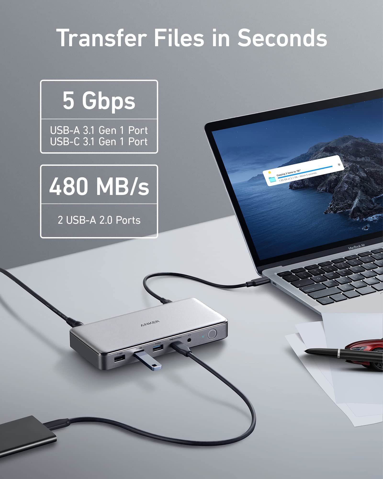 Anker 10-in-1 USB C Hub with SD/TF Card Reader & Triple Display - Compatible with M1 MacBook Pro/Air, Windows Laptops - 4K HDMI, USB 3.0, Ethernet, PD Charging - Perfect for Home Office, Video Editing & Multi-Screen Productivity