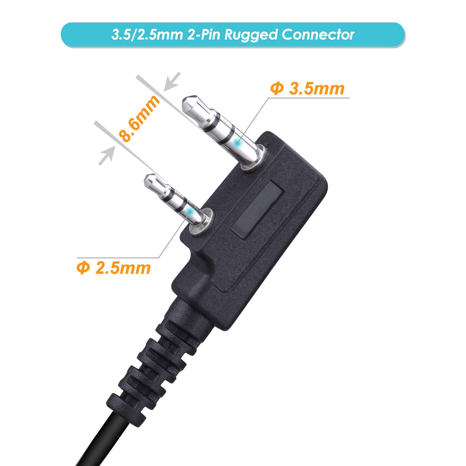 2-Pack Walkie Talkie Earpieces with PTT Mic - 3.5mm/2.5mm 2-Pin Two Way Radio Headset, 180° Rotatable Earbud for Kenwood BaoFeng Radios - Perfect for Security, Construction & Outdoor Adventures