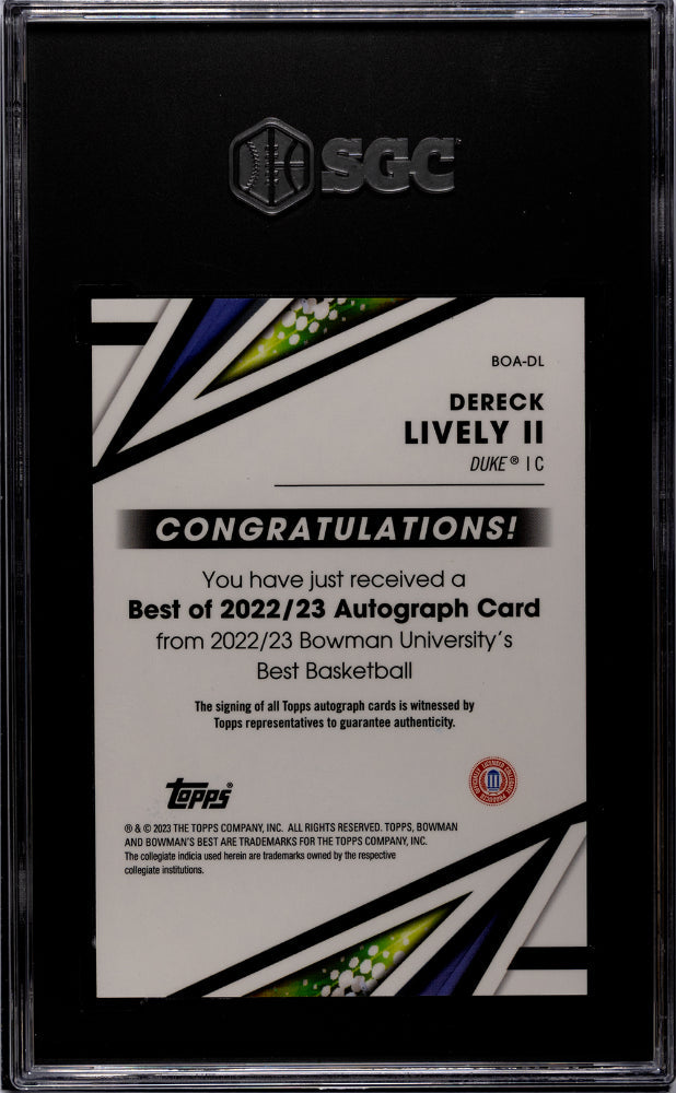 2022-23 Bowman University Best SGC 10 Dereck Lively II Autograph #BOA DL - Rare Basketball Trading Card for Collectors & Fans - Perfect for Display, Investment or Gift