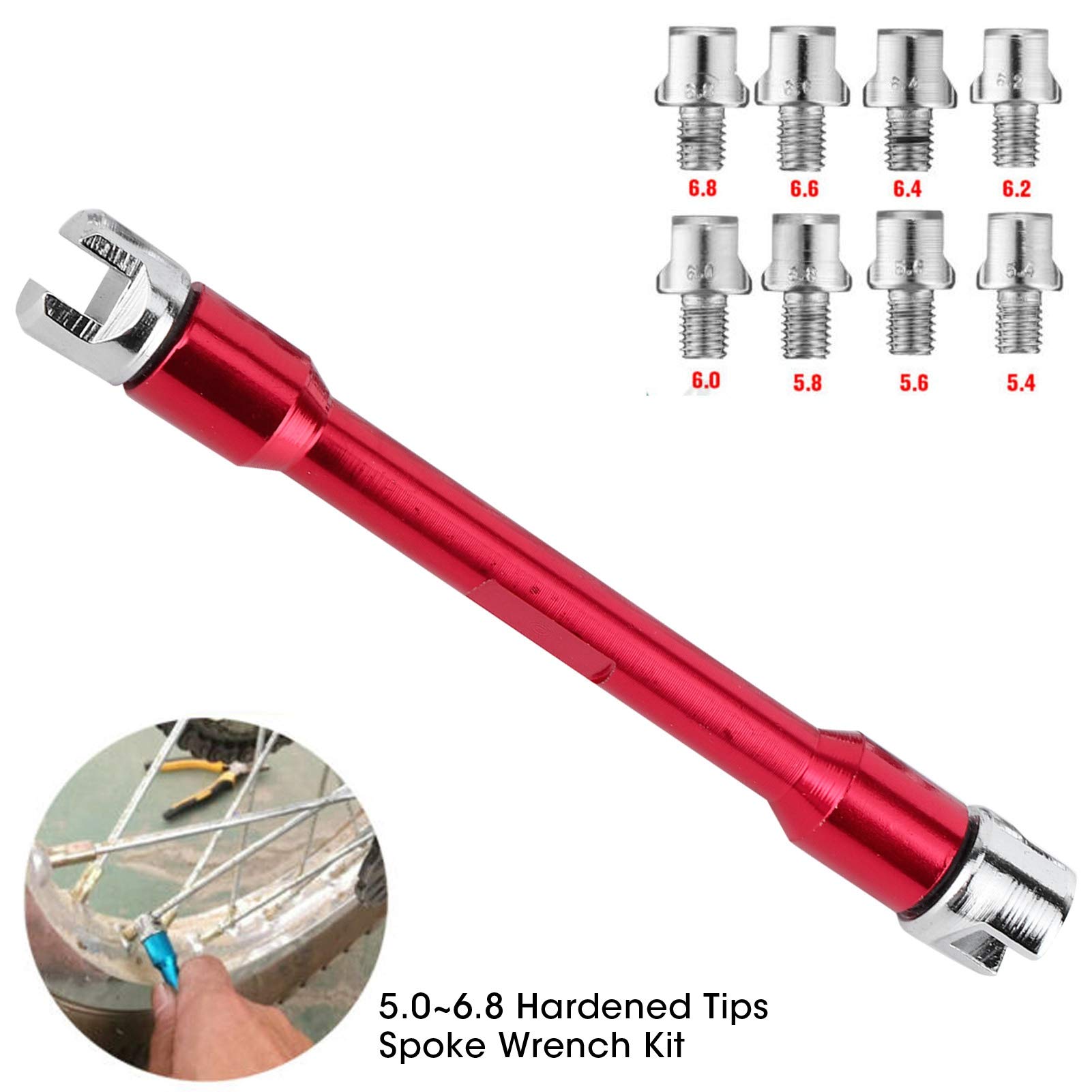 Watris Veiyi Motorcycle Spoke Wrench Set (5.0-6.8mm) - Universal Dirt Bike Wheel Spoke Tool for Most Motorbikes - Perfect for Wheel Maintenance & Repair (Red)