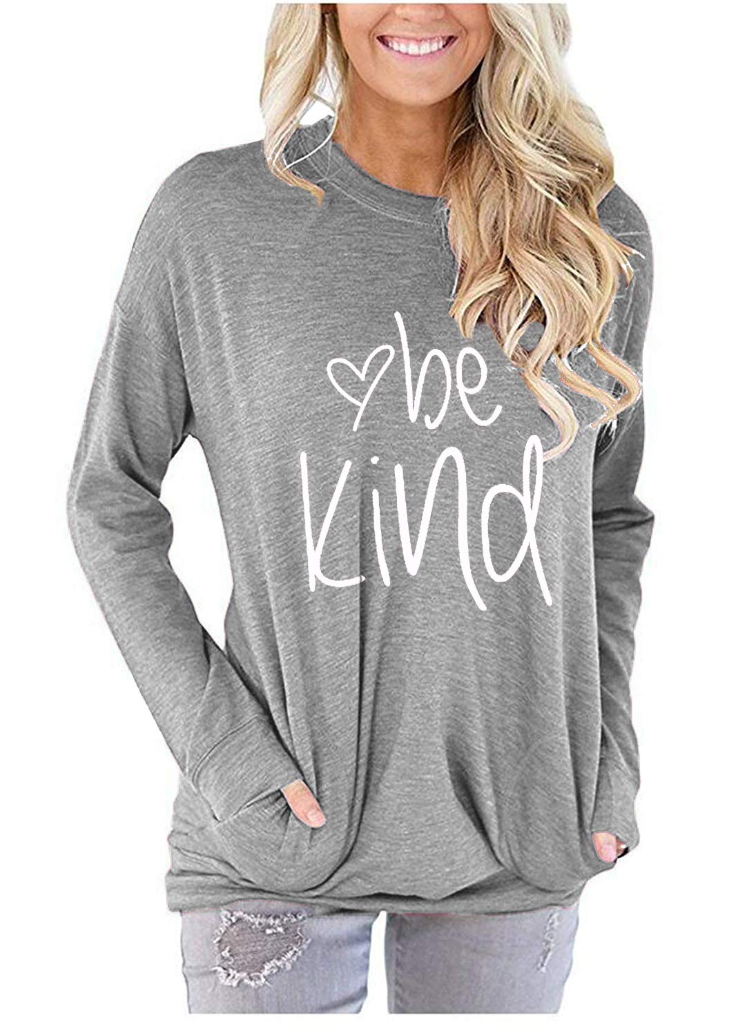 Akihoo Women's Casual Long Sleeve Tunic Top - Crew Neck Blouse Shirt for Work, Office & Everyday Wear