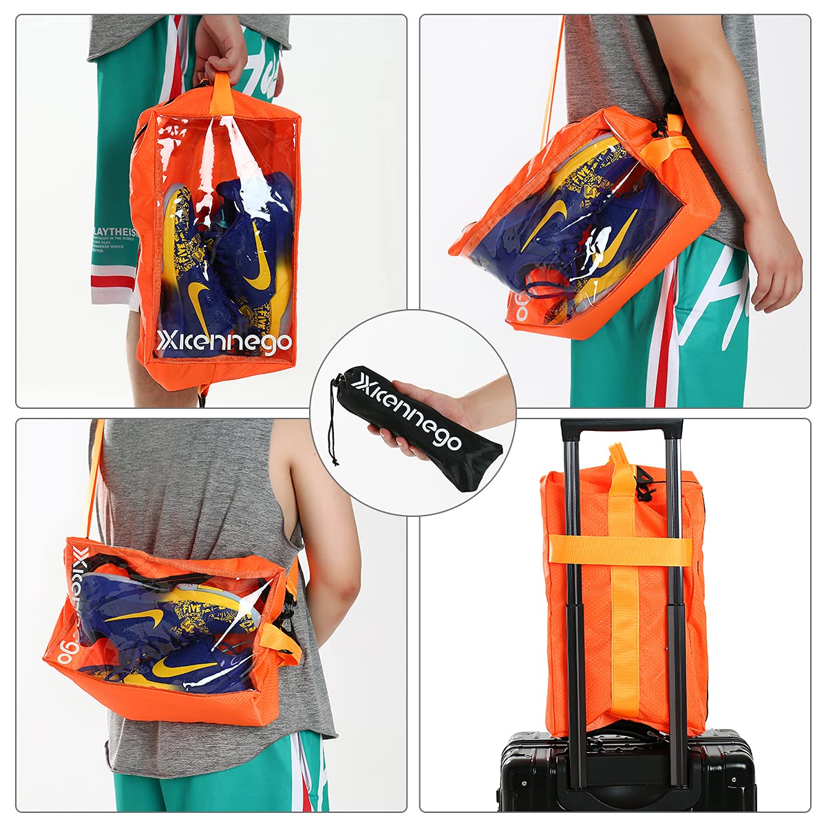 Xicennego Portable Zippered Basketball Shoe Bag - Waterproof Foldable Sneaker Storage Organizer for Travel & Gym (Orange) - Perfect for Basketball Players, Travelers & Gym Enthusiasts