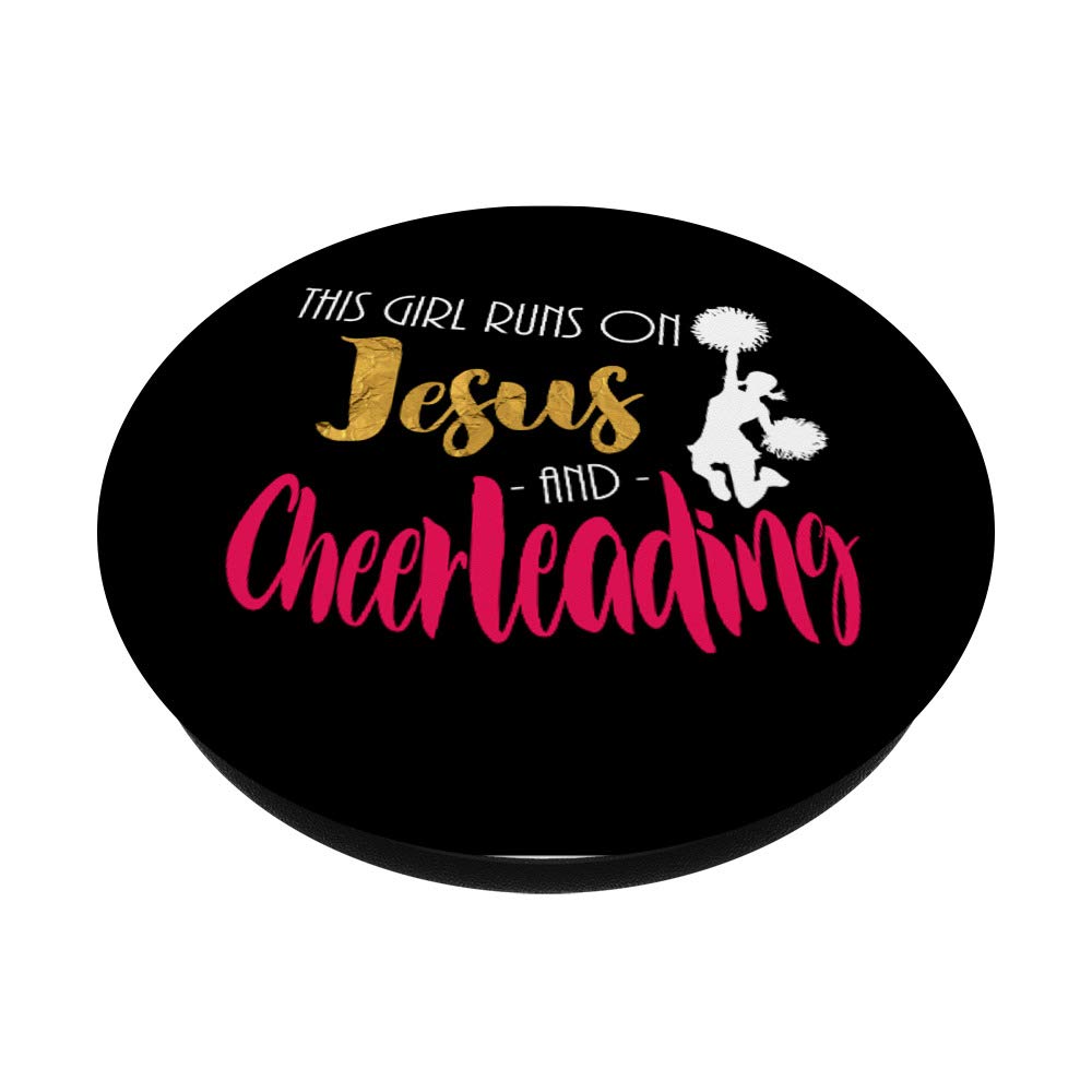 Christian Cheerleader Gift - This Girl Runs on Jesus & Cheerleading PopSockets Phone Grip Stand for iPhone, Samsung & Tablets - Perfect for Sports Games, Bible Study & School Spirit