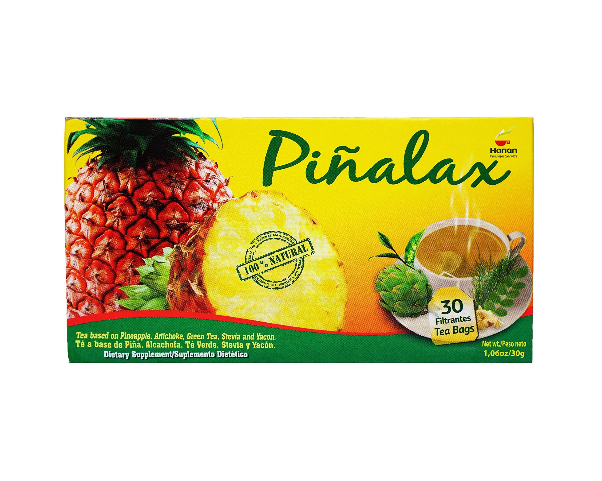 PINALAX Pineapple Piña 100% Natural Detox Tea for Digestion & Cleansing | Herbal Blend with Artichoke, Green Tea, Stevia | 30 Tea Bags | Supports Weight Loss & Gut Health | Perfect for Morning Routine or After Meals