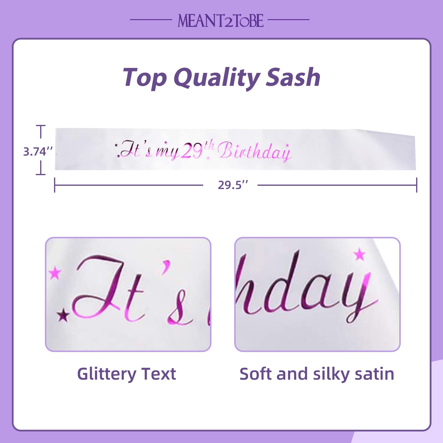 MEANT2TOBE 29th Birthday Sash & Tiara Set for Women - Sparkling Glitter Sash with Rhinestone Stars & Elegant Purple Metal Tiara | Perfect 29th Birthday Gift for Parties, Bachelorette, Girls Night Out & Special Celebrations