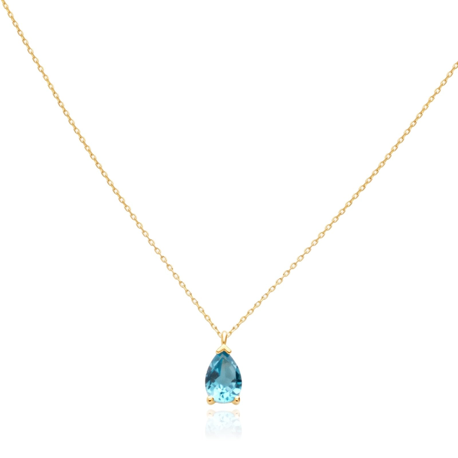 14k Yellow Gold Blue Topaz Teardrop Pendant Necklace for Women | Elegant Dainty Jewelry Gift for Birthday, Anniversary & Special Occasions