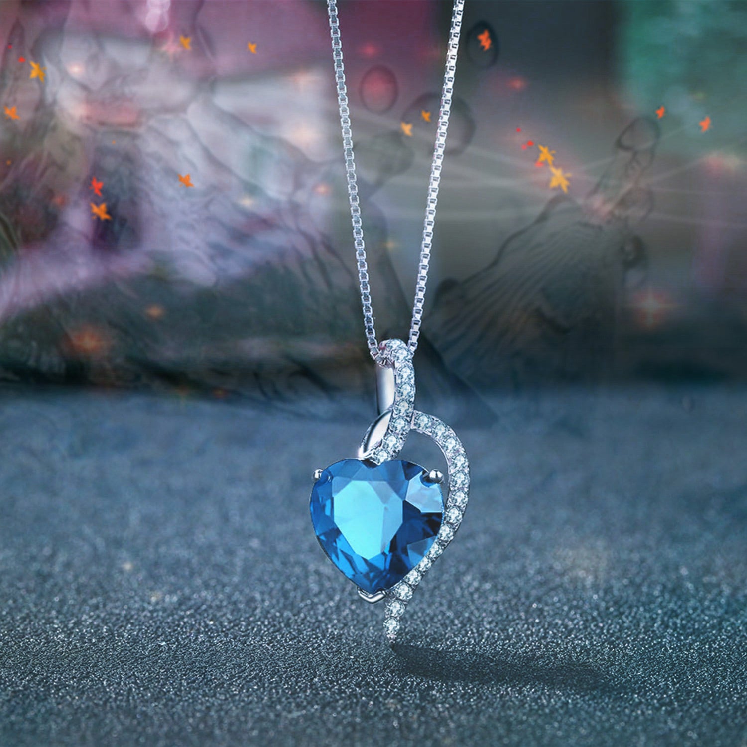 Sterling Silver Heart Pendant Necklace with Simulated Blue Sapphire, Ruby & Blue Topaz - Elegant Jewelry Gift for Women, Perfect for Valentine's Day, Anniversary & Birthday