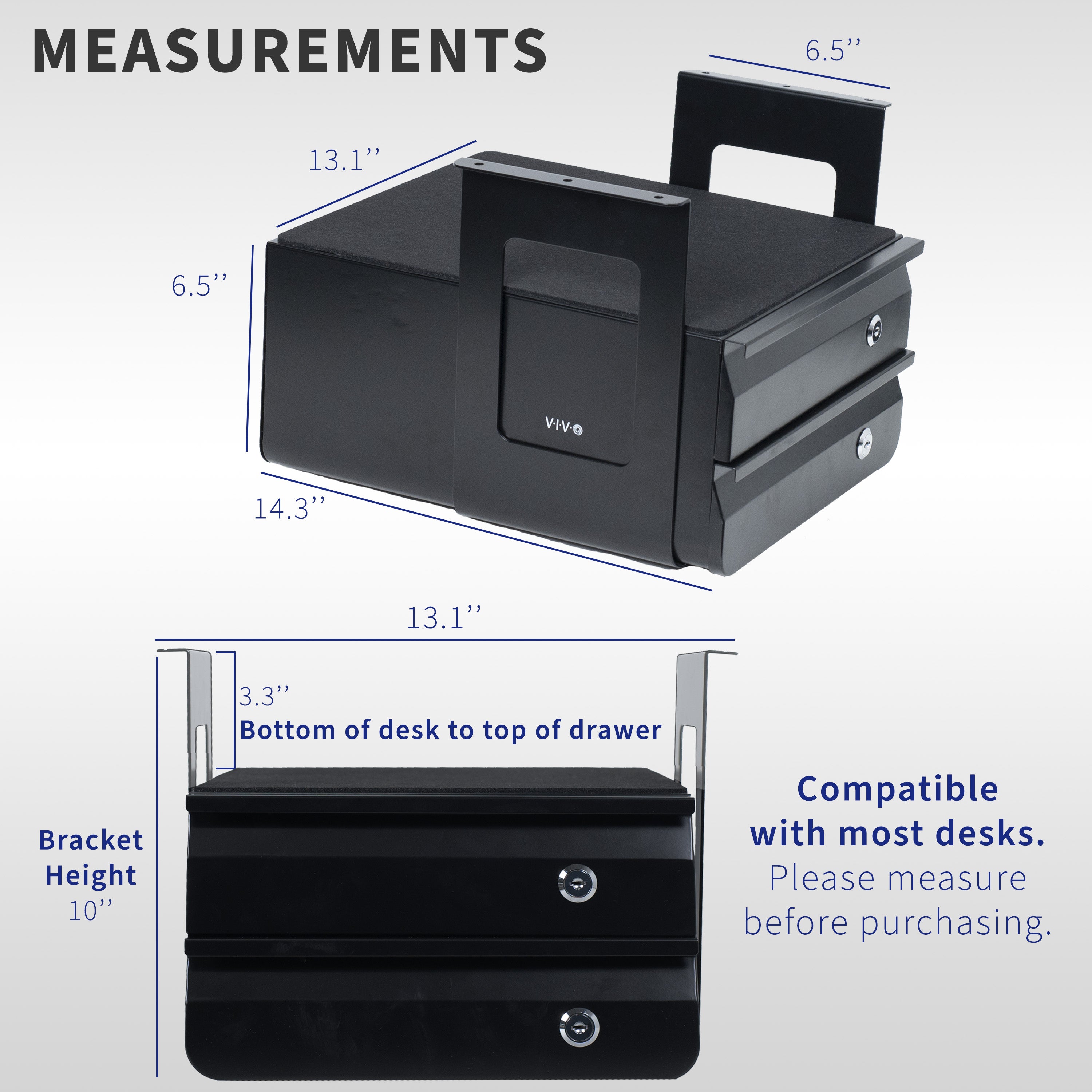 Secure Lockable Under Desk Double Drawer for Office Storage - Organize Files & Supplies in Home or Workspace