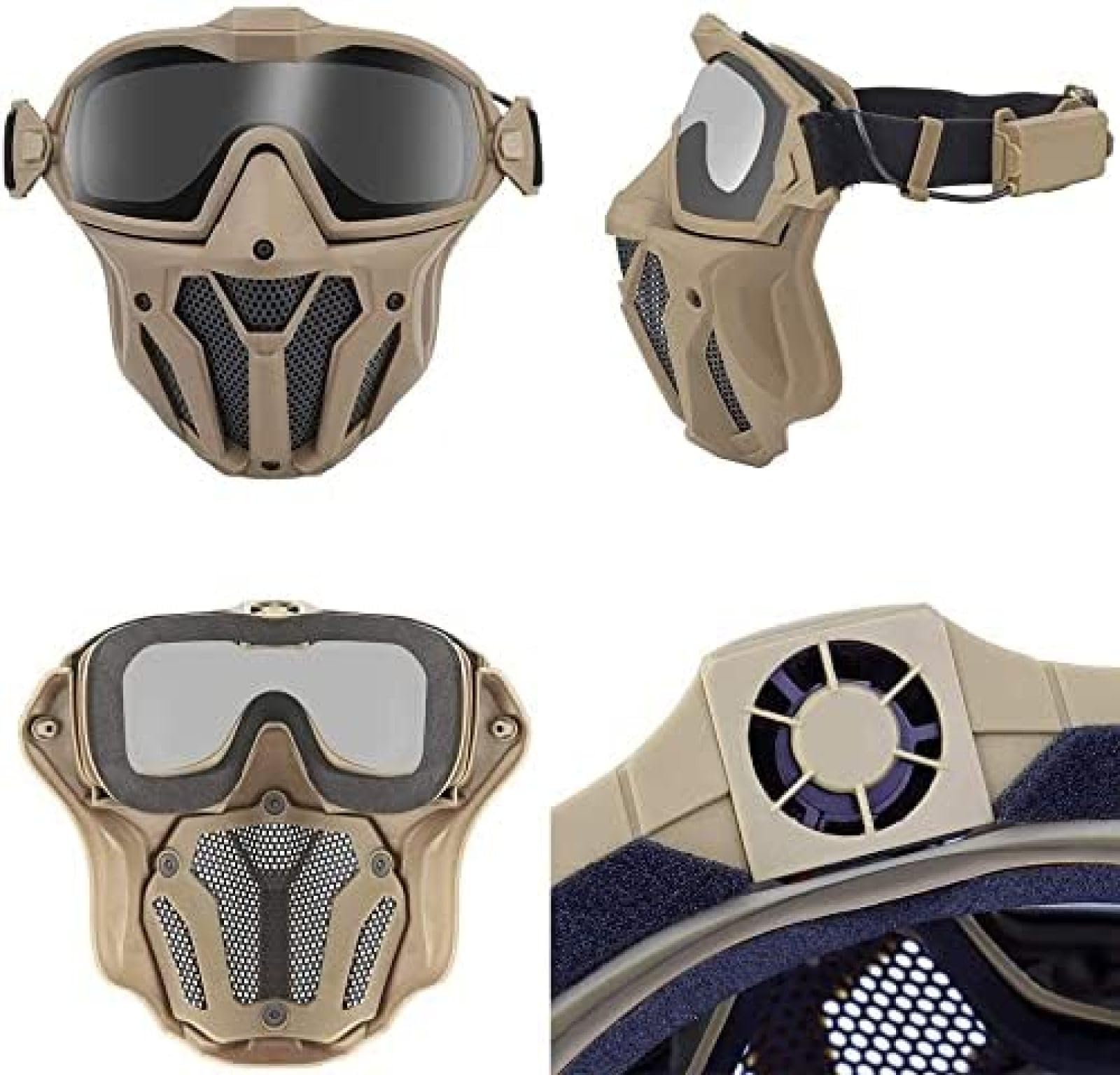 Full Face Tactical Mask with Goggles & ACH Helmet for Airsoft, Paintball, CS Games - Adjustable 30x19cm (Black) - Perfect for Outdoor Combat Sports & Military Simulation