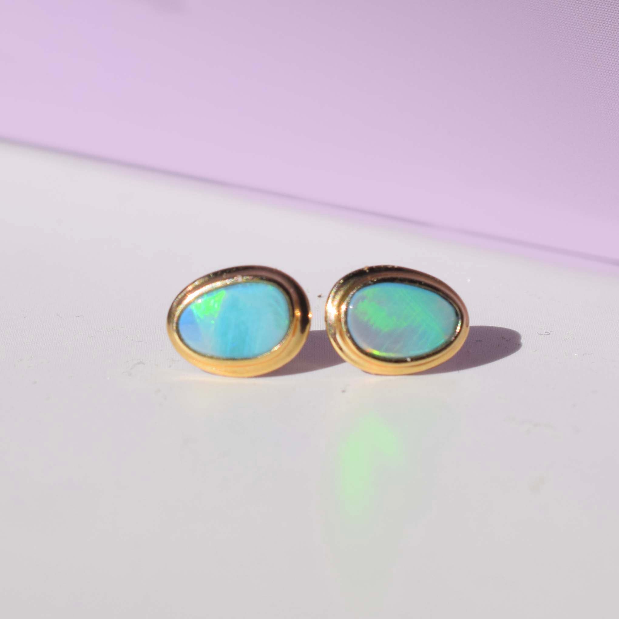 14K Gold Boulder Opal Stud Earrings for Women - Elegant Handmade Jewelry for Daily Wear, Parties & Gifts