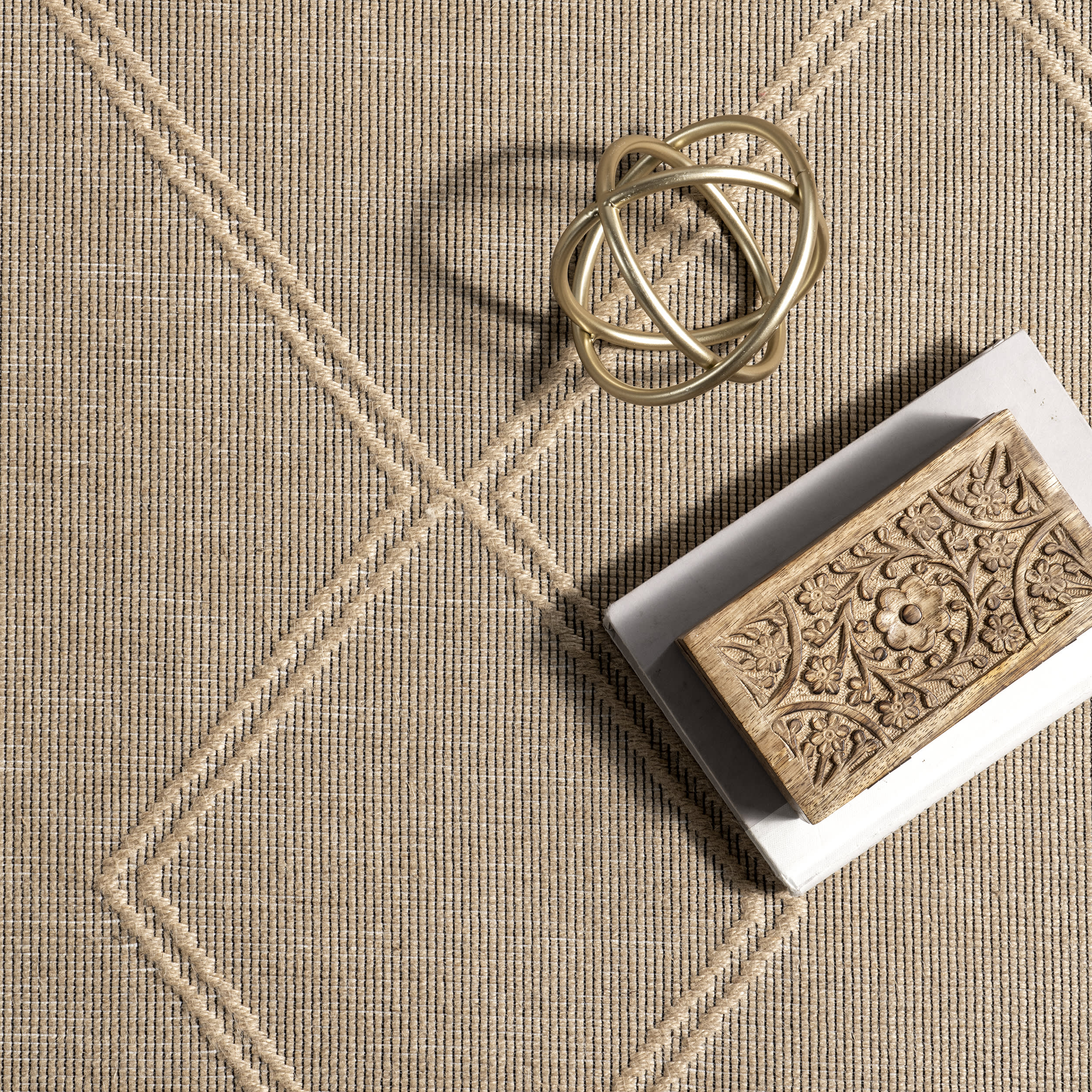 Ashly Trellis Rug | Natural Jute Area Rug | Bohemian Home Decor for Living Room, Bedroom & Nursery