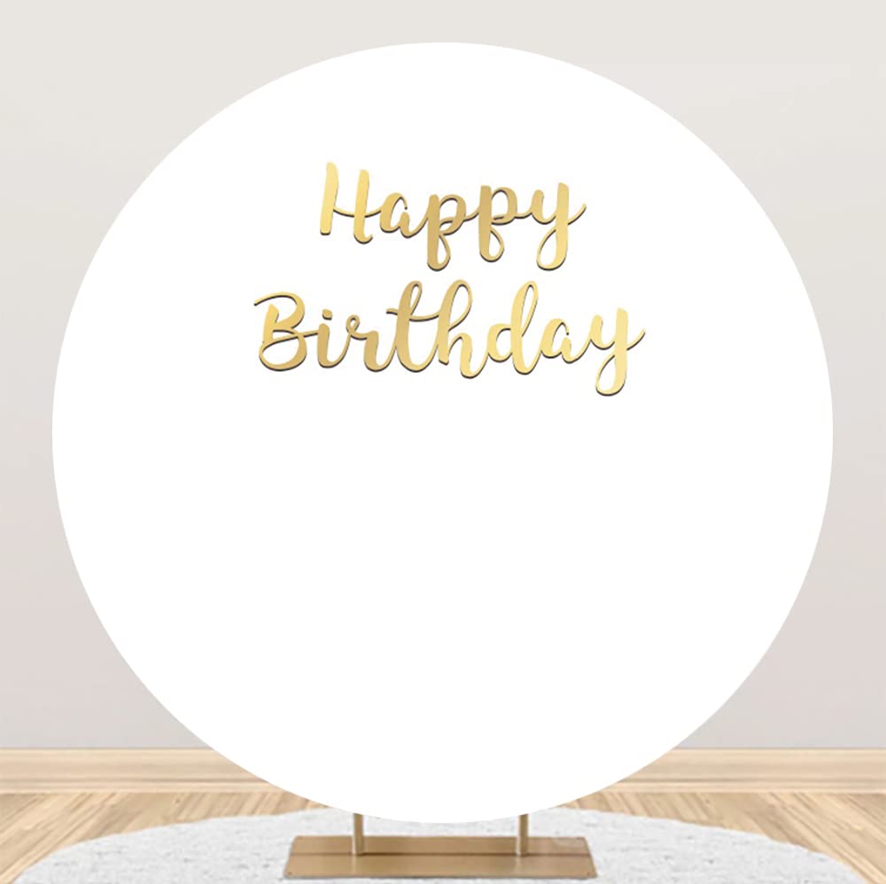 Laeacco 7.2x7.2ft White Round Happy Birthday Backdrop - Polyester Party Decor for Boys/Girls, Kids/Adults - Perfect for Birthday Celebrations, Photo Studios & Dessert Table Displays