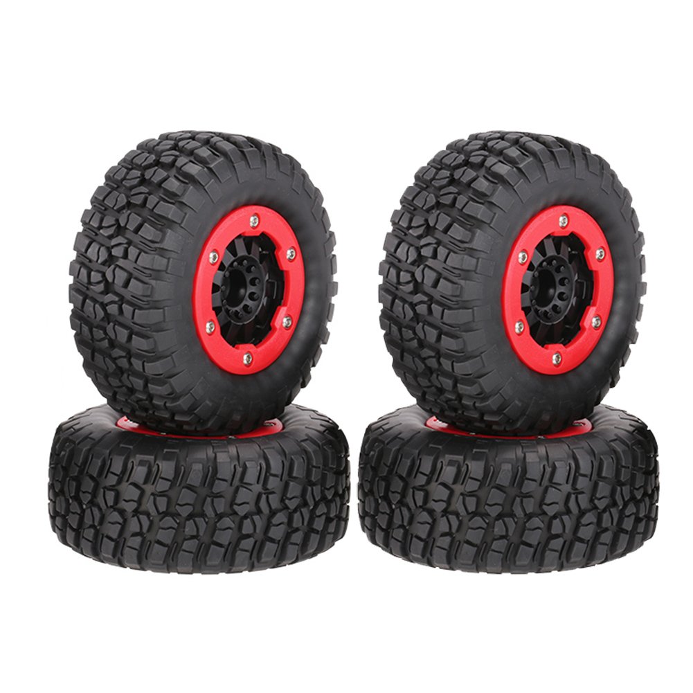 110mm Off-Road Tires and Wheel Rims Set for 1/10 Scale RC Short Course Trucks - Compatible with Traxxas Slash, Redcat Blackout - Perfect for Racing, Bashing & Off-Road Adventures