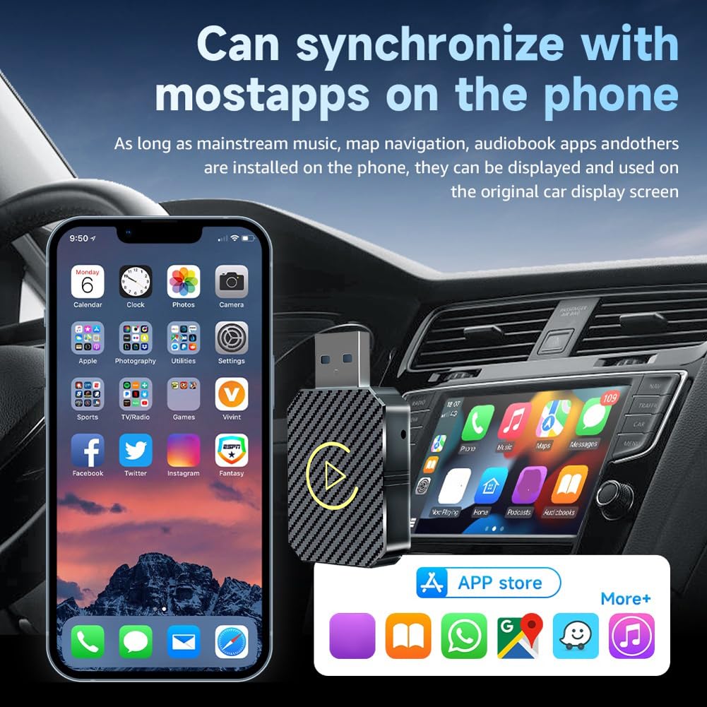 Wireless CarPlay & Android Auto Adapter - Mini USB Plug & Play Converter for iPhone iOS 10+/Android 11+ - Seamless Wired to Wireless Upgrade (Black) | Perfect for Commuting, Road Trips & Hands-Free Driving