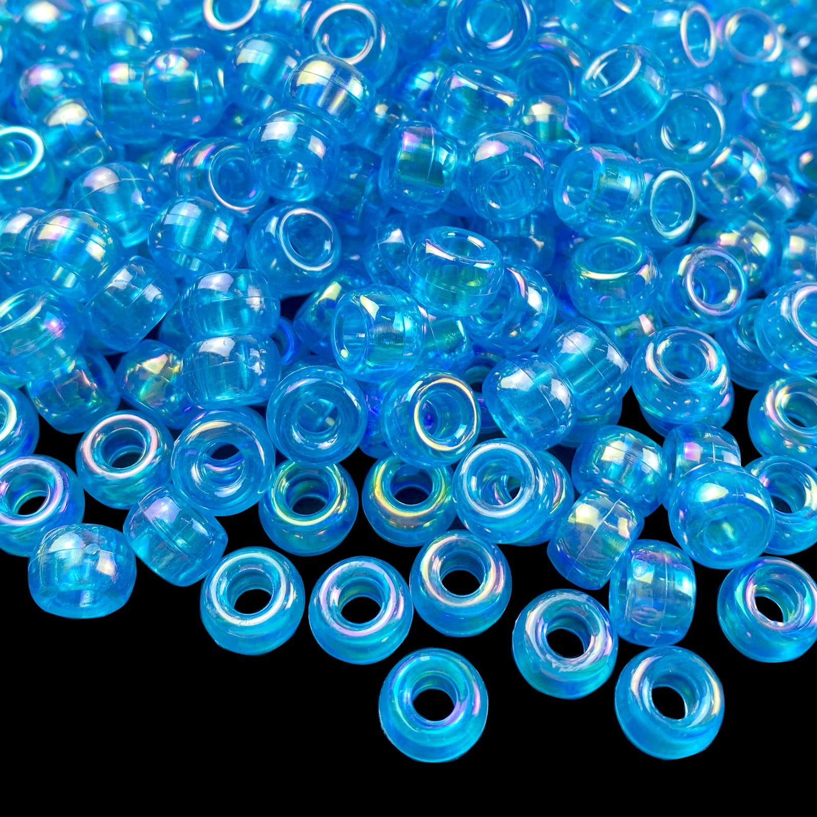 300 Pcs Pastel Acrylic Pony Beads for DIY Jewelry Making - 6x9mm Lake Blue AB Plastic Spacer Beads for Bracelets, Necklaces, Hair Braids & Kids Crafts (Great for Friendship Bracelets & Scrapbooking)