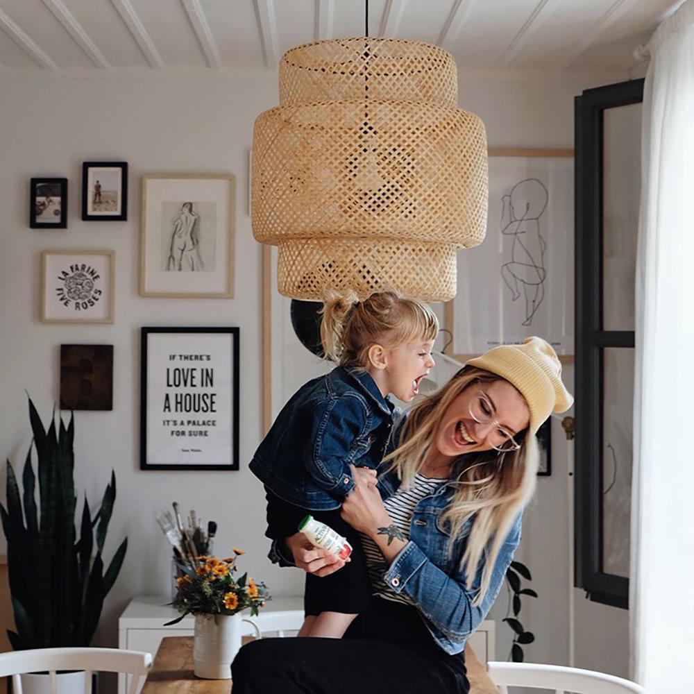 Handmade Bamboo Pendant Light Fixture - Natural Wood Ceiling Lamp for Kitchen Island, Dining Room & Bedroom Decor