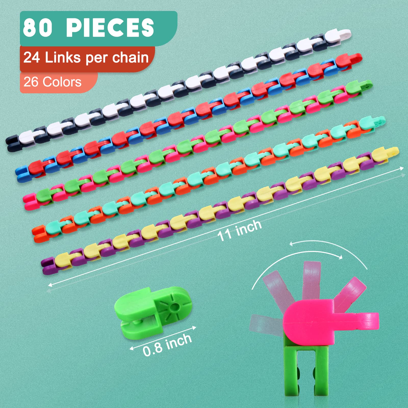 Yunsailing 80-Pack Wacky Tracks Snap & Fidget Sensory Snake Puzzle Toys - Stress Relief for Kids & Adults - Multi-Color (24 Links) - Perfect for Classroom, Party, Travel & Home Use