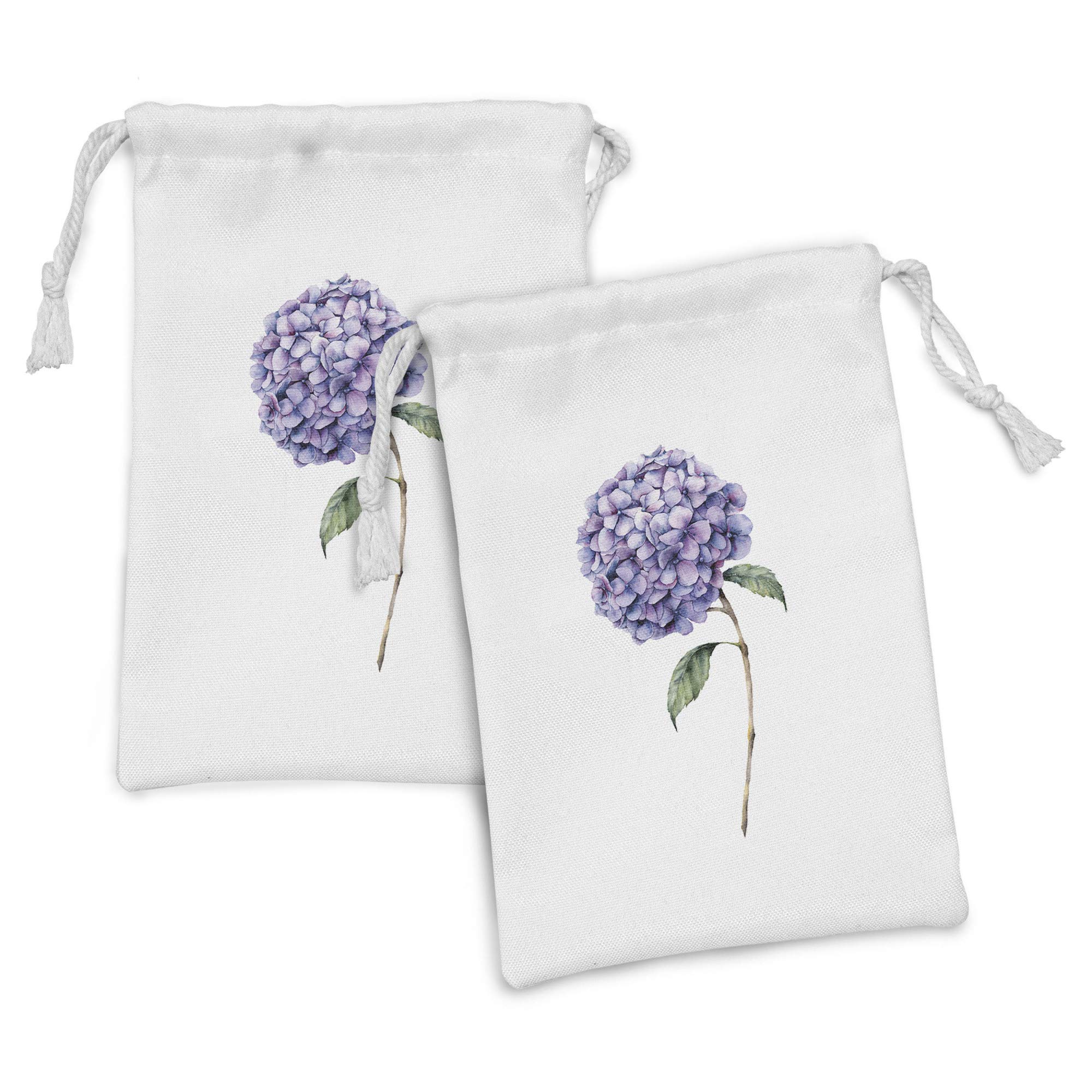 Ambesonne Hydrangea Fabric Pouch Set of 2 - Watercolor Floral Drawstring Bags for Toiletries, Masks, Jewelry & Party Favors (9