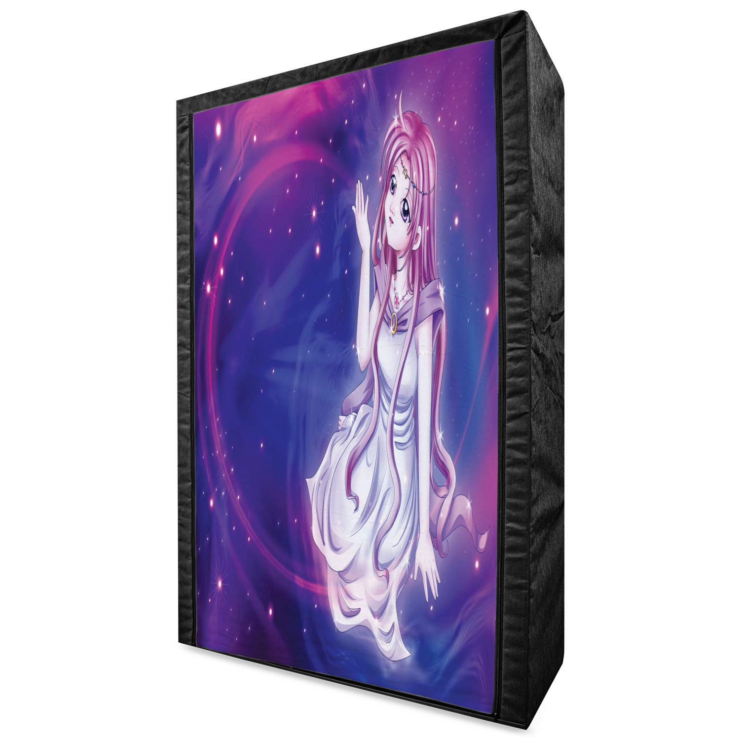Ambesonne Anime Fabric Wardrobe Closet Organizer with Shelves, 42.5 Inch - Purple Blue Zodiac Astrology Horoscope Sign Art Print | Portable Clothing Storage for Bedroom, Dorm, or Travel