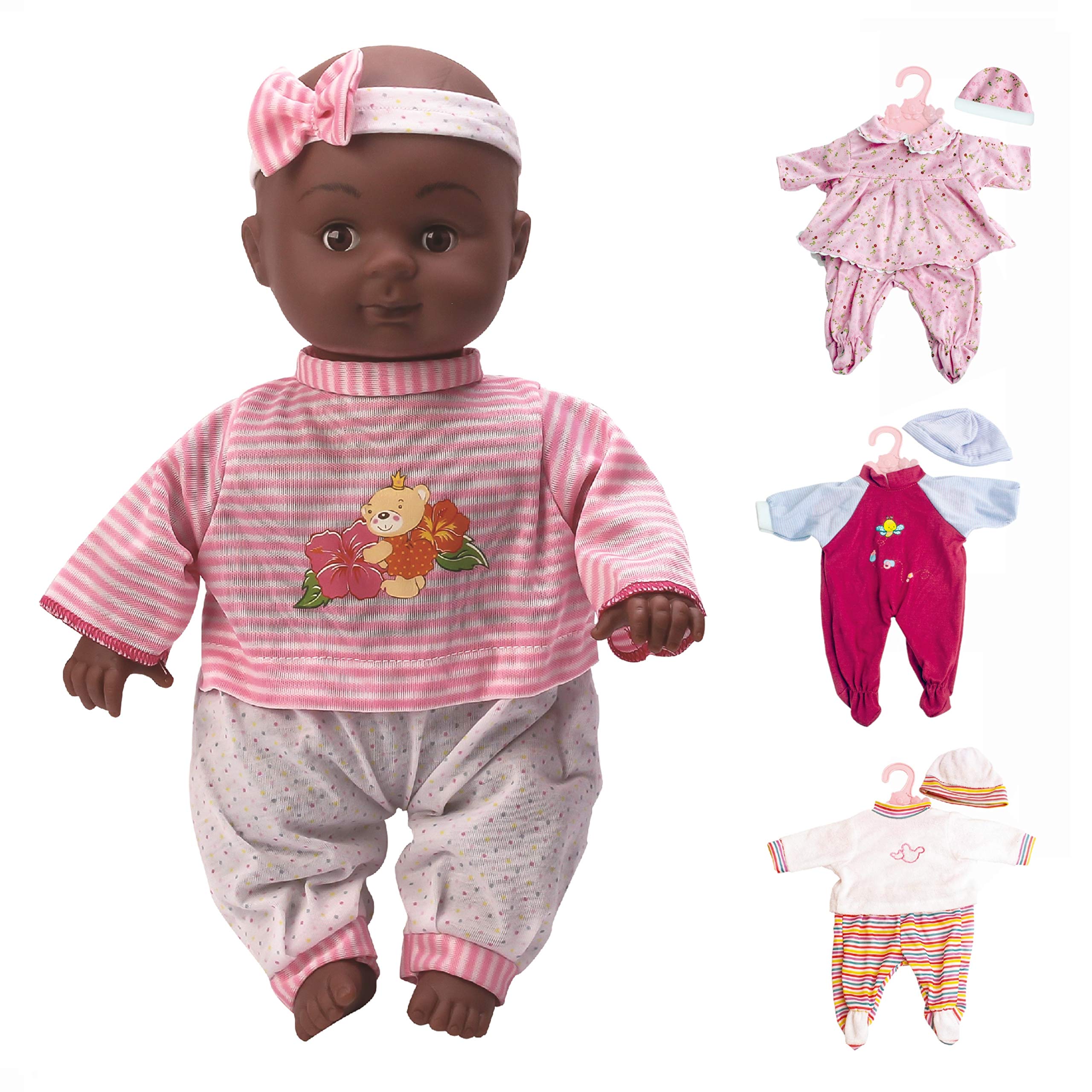 Prextex 12-Piece African American Baby Doll Set - 14-Inch Black Baby Doll with Cute Dress & Accessories | Soft Play Doll Toy for Toddlers & Girls | Perfect Gift for Birthdays, Pretend Play & Role-Playing Scenes