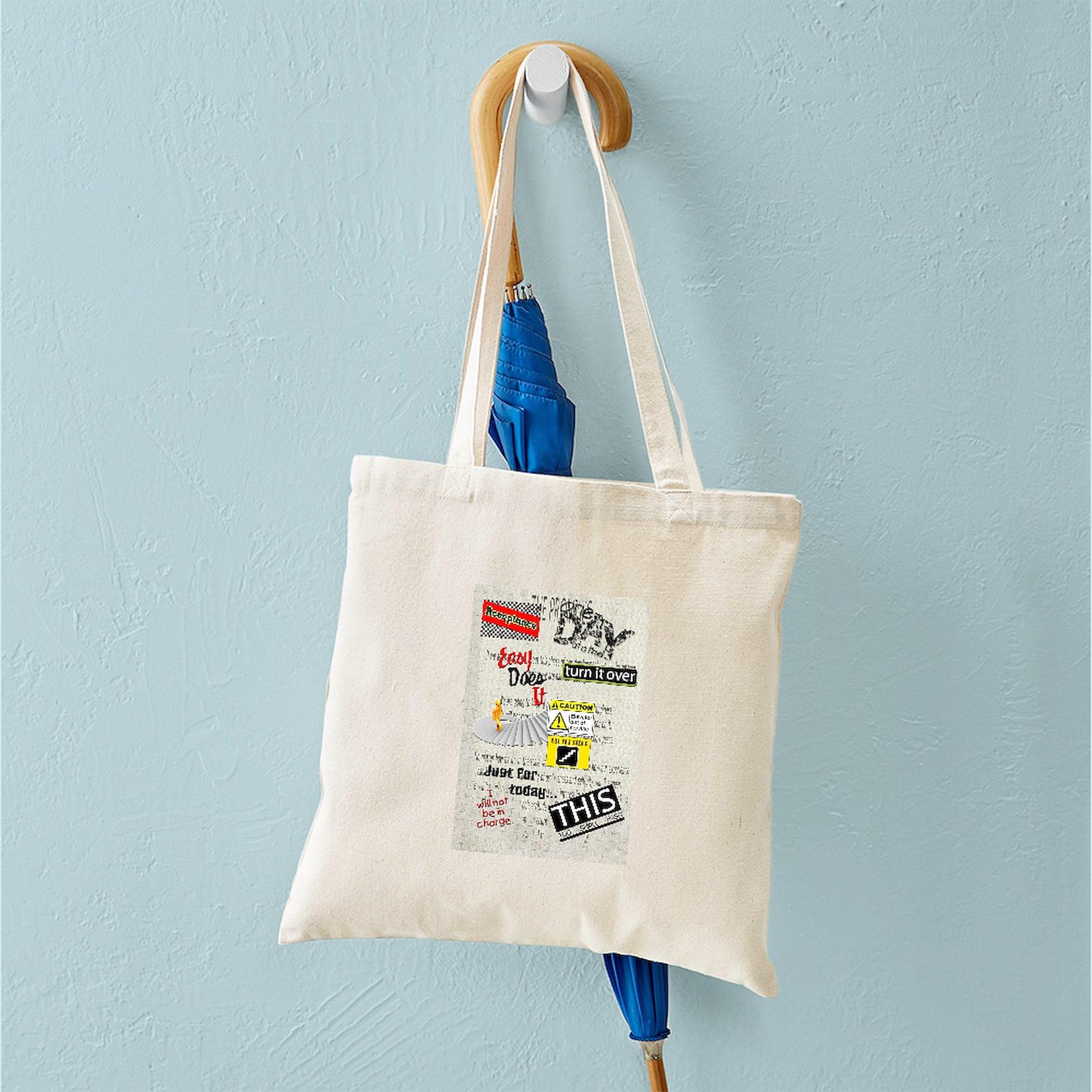 12 Step Slogans Tote Bag - Natural Canvas Reusable Shopping Bag for AA Meetings & Recovery Support | Eco-Friendly Grocery Tote for Daily Use