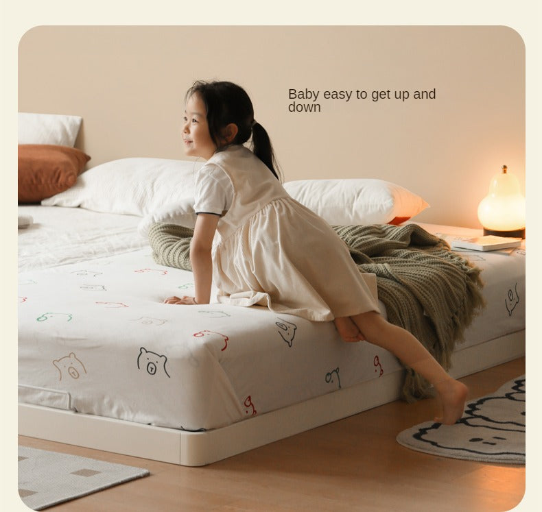 Birch Solid Wood Platform Bed - No Headboard Low Profile Floor Bed in Cream - Perfect for Minimalist Bedrooms, Small Spaces & Modern Home Decor