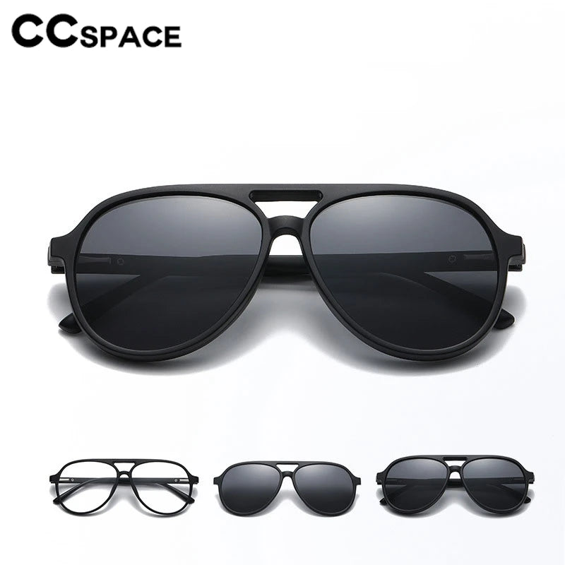 CCspace Unisex Full Rim Oval TR90 Titanium Eyeglasses with Clip-On Polarized Sunglasses - Lightweight Durable Frame for Men & Women - Perfect for Driving, Outdoor Sports and Daily Fashion Wear