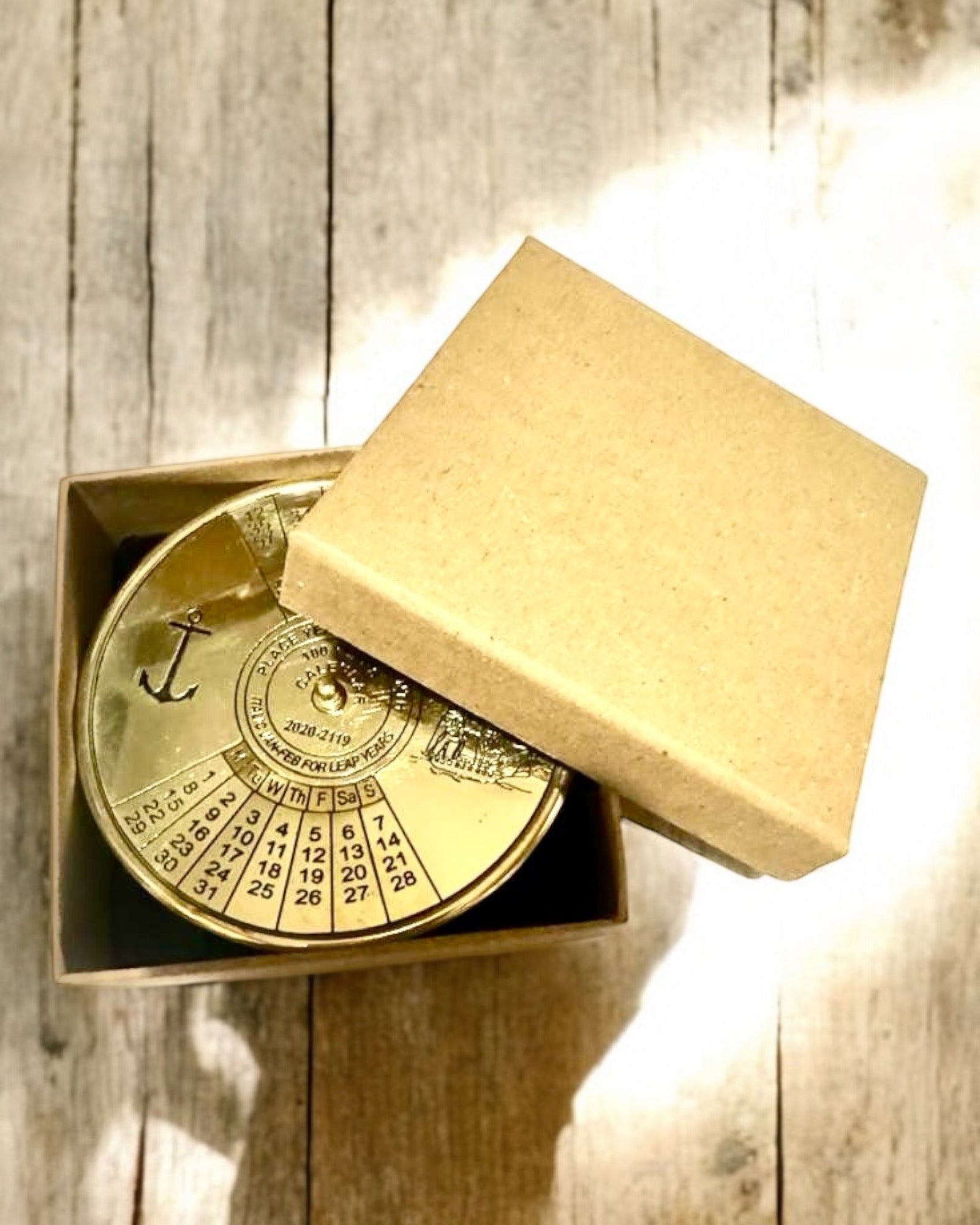 100 Year Brass Perpetual Calendar 'Sea Sail' - Engraved Gift for Anniversary, Wedding & Retirement | Home & Office Decor