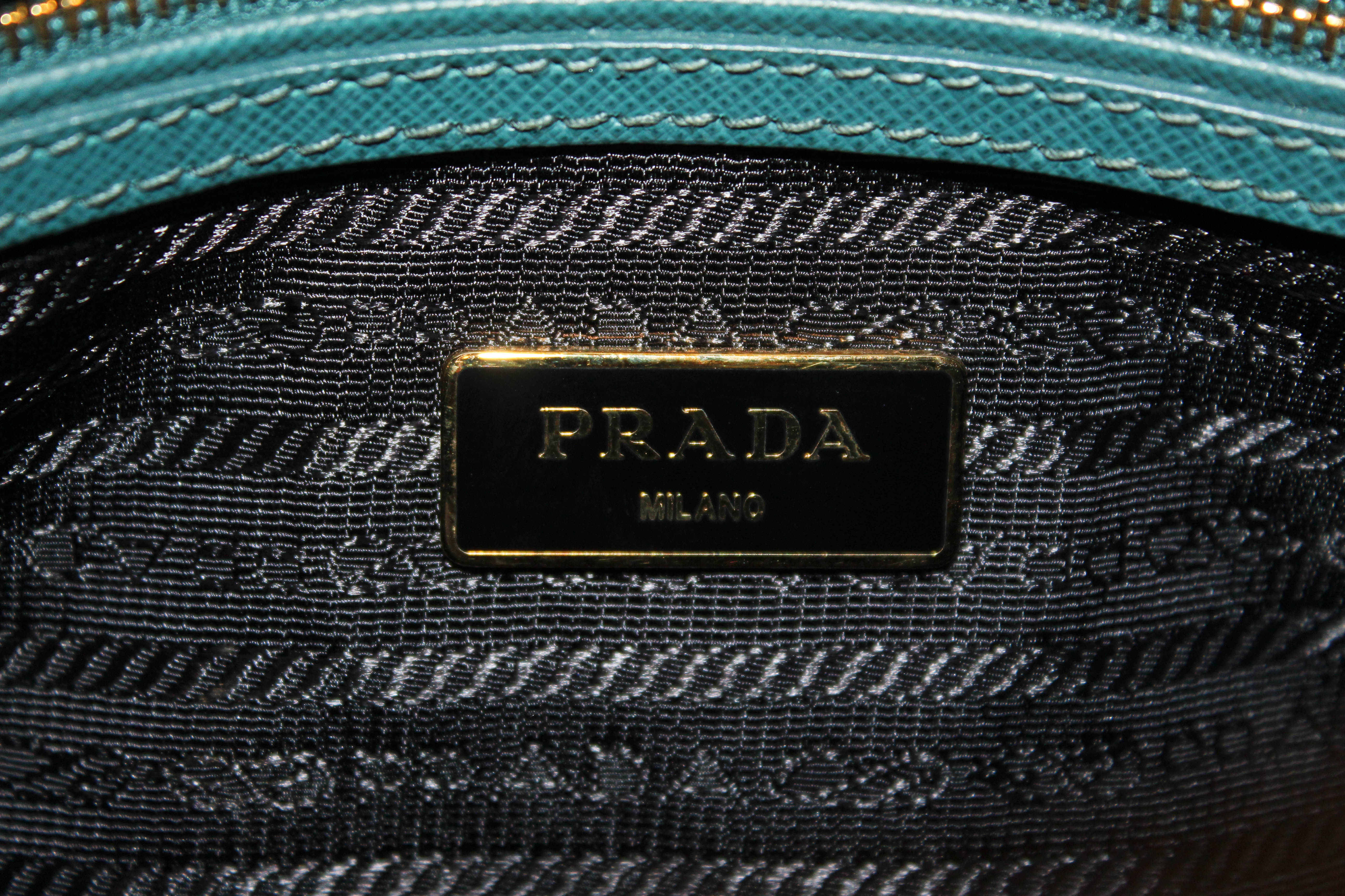 Authentic Prada Teal Blue Saffiano Leather Small Promenade Alma Bag BL0838 | Luxury Designer Handbag for Women | Perfect for Work, Evening Events & Travel Accessories