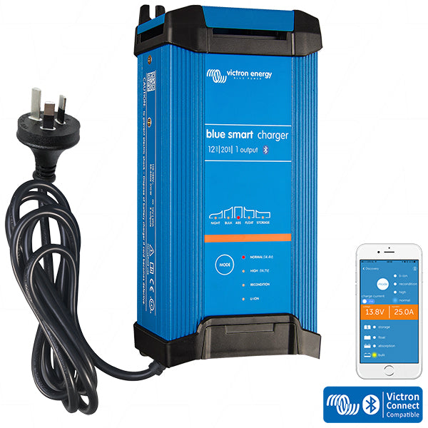 Blue Smart IP22 SLA/LiFePO4 Battery Charger 12V 20A Single Output with Cooling Fan - BPC122044012 (AU/NZ Plug) - Perfect for Marine, RV, Solar & Off-Grid Power Systems