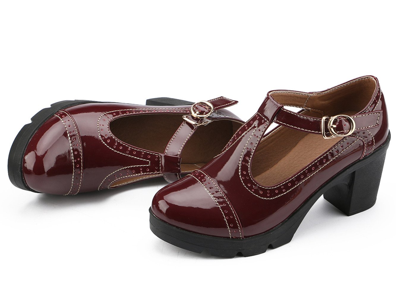 DADAWEN Women's Classic T-Strap Platform Oxford Shoes - Mid Heel Square Toe Dress Pumps for Work, Party & Wedding | Comfortable & Stylish Women's Formal Shoes