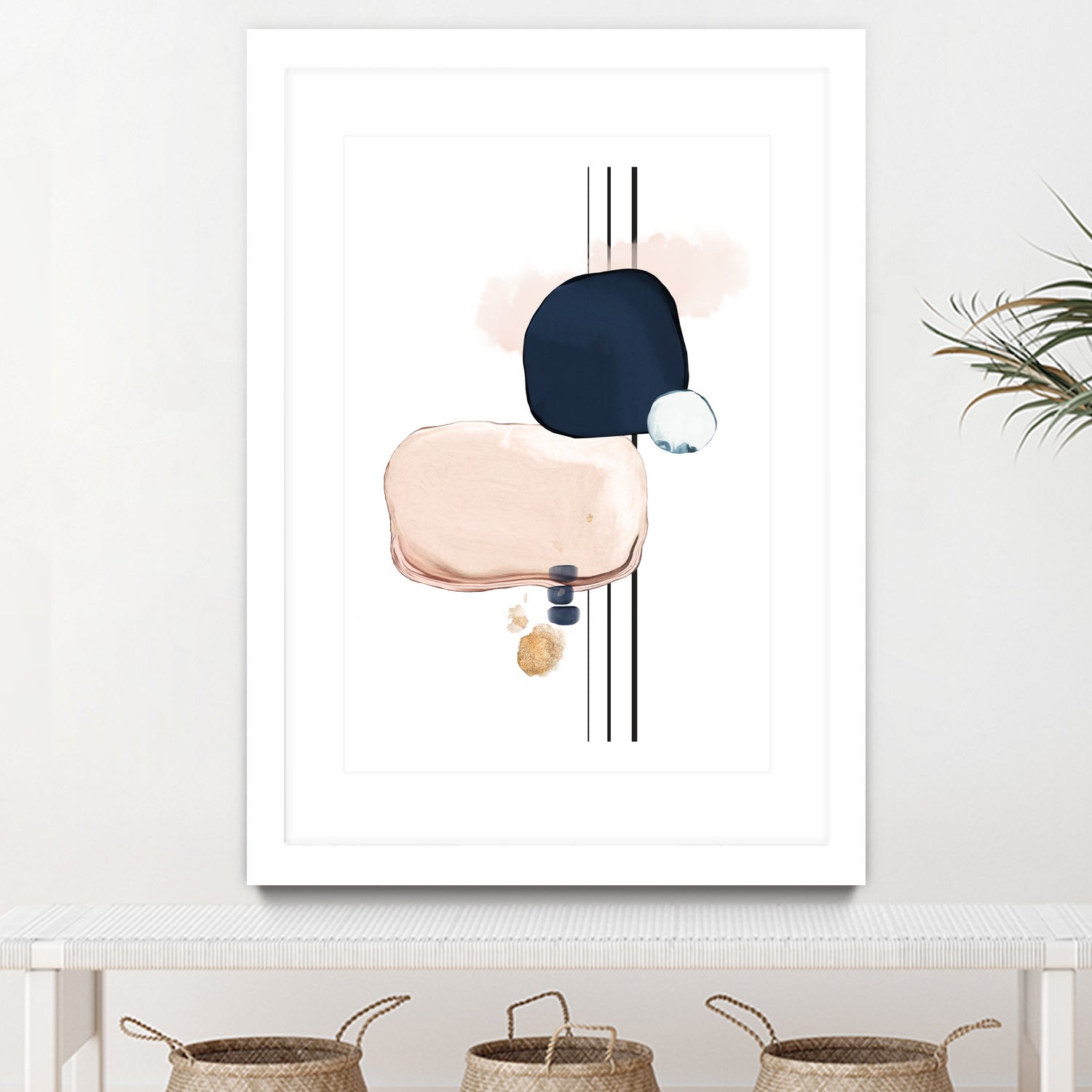 Abstract Art Print - Blush and Navy Blue Modern Wall Decor for Living Room, Bedroom, Office | Perfect for Home Decor, Gift Giving & Interior Design